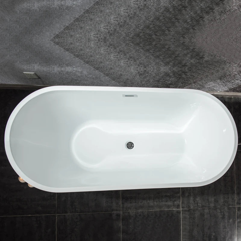 55 x 22.8" Acrylic Freestanding Bathtub, Gracefully Shaped Freestanding Soaking Bathtub, Glossy White Modern Design US Stock