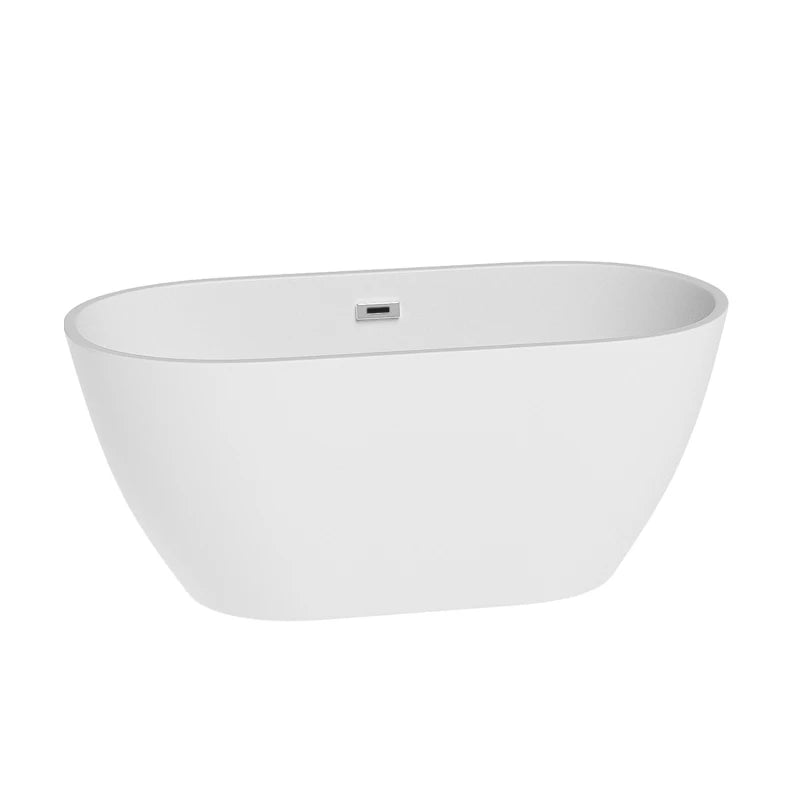 55 x 22.8" Acrylic Freestanding Bathtub, Gracefully Shaped Freestanding Soaking Bathtub, Glossy White Modern Design US Stock