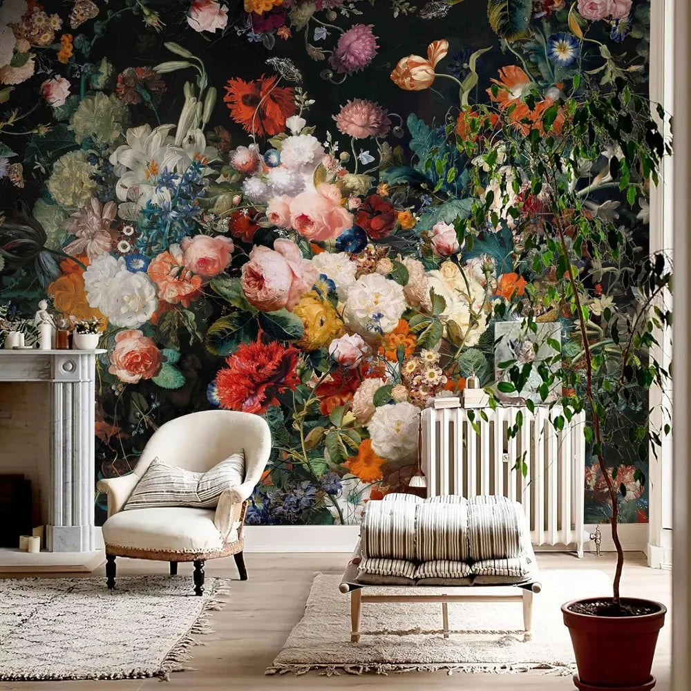 Dark Floral Wall Mural Peel and Stick