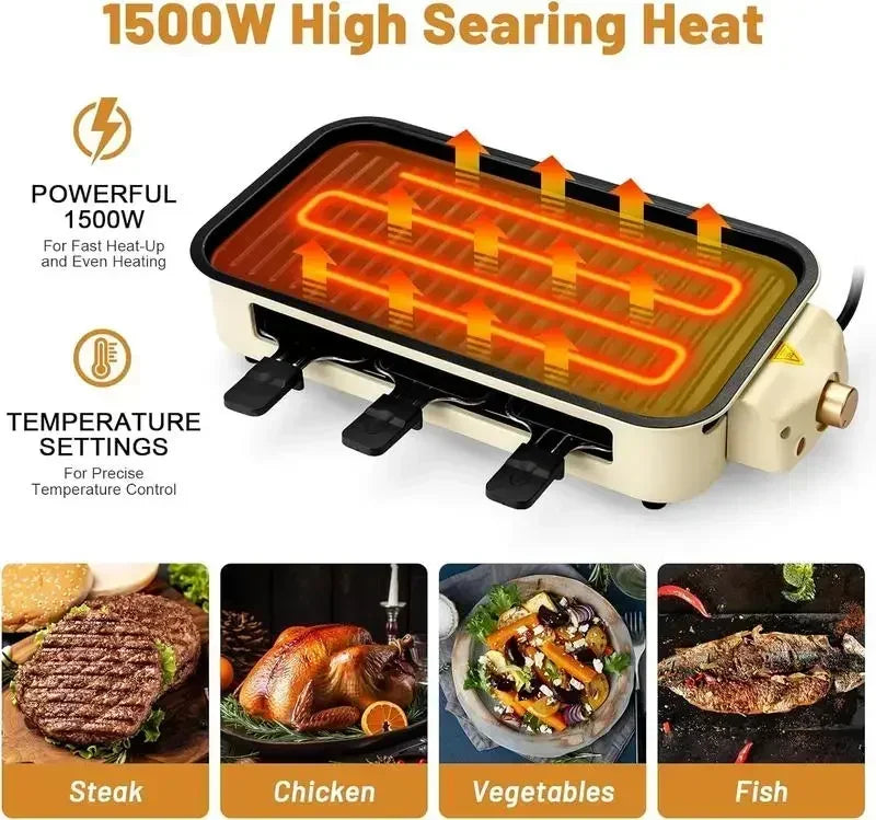 Pukomc Smokeless Indoor Grill Mother's Day, Non-Stick Cooking Removable Plate, Portable Electric Korean BBQ Grill