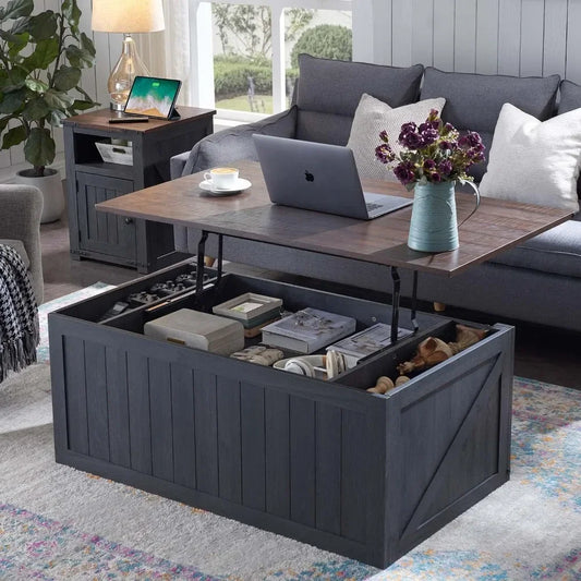 48" Lift Top Farmhouse Coffee Table with Groove Barn Door