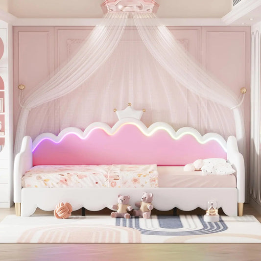 Princess Daybed With Crown Headboard And Light Strips