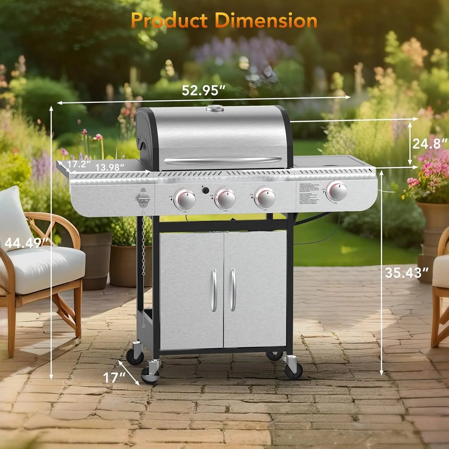 3-Burner Propane Gas Grill with Side Burner