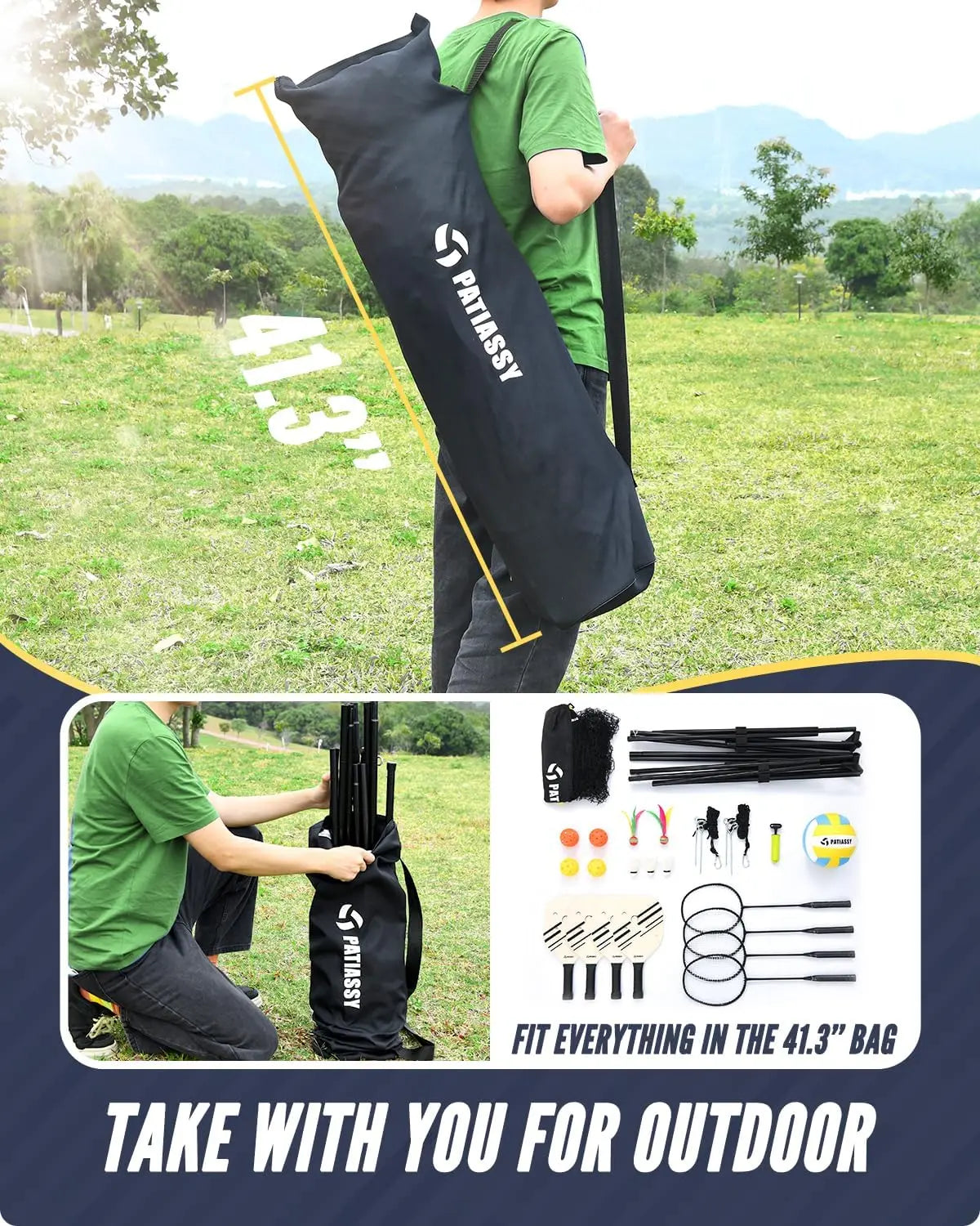 Adjustable Height Volleyball Badminton Pickleball Net Set .