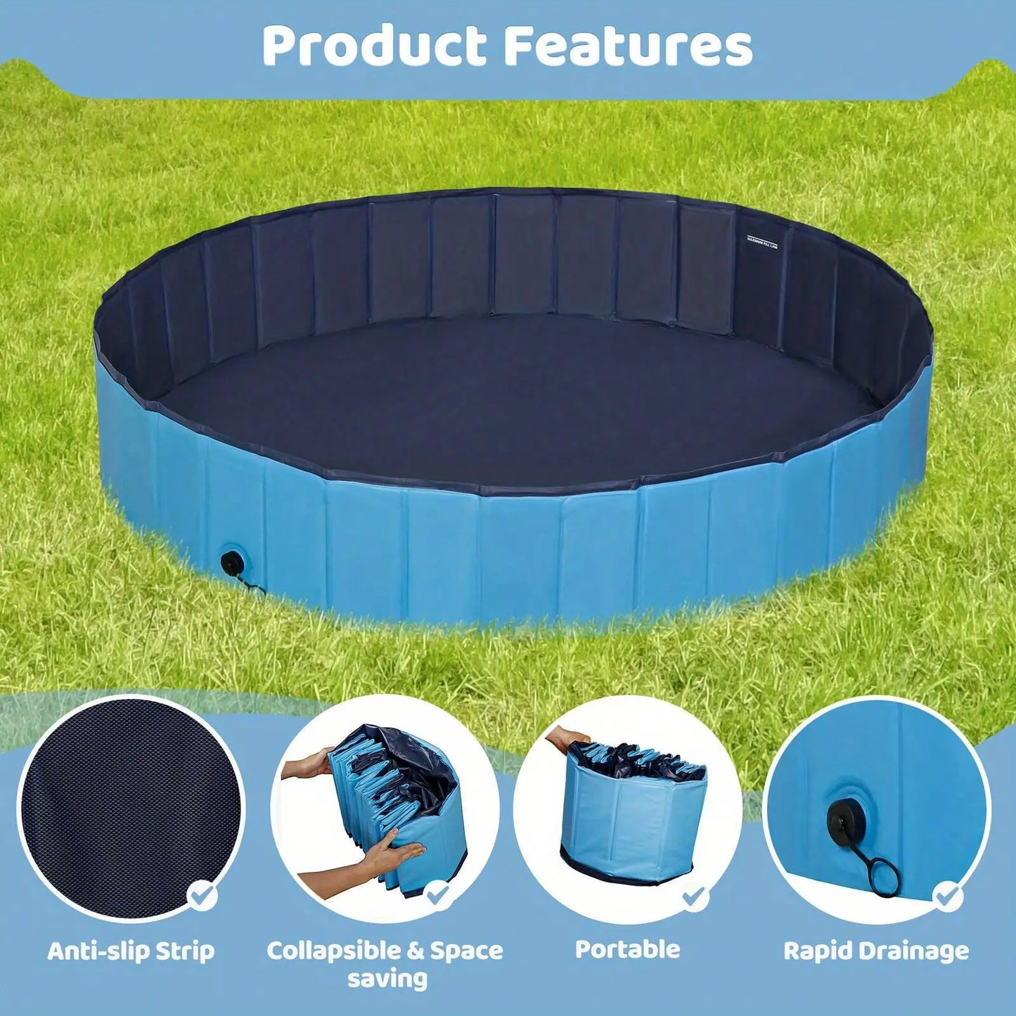 Foldable Dog Pool PVC Pet Swimming Pool Bath Tub Puppy Cat Shower Outdoor Indoor