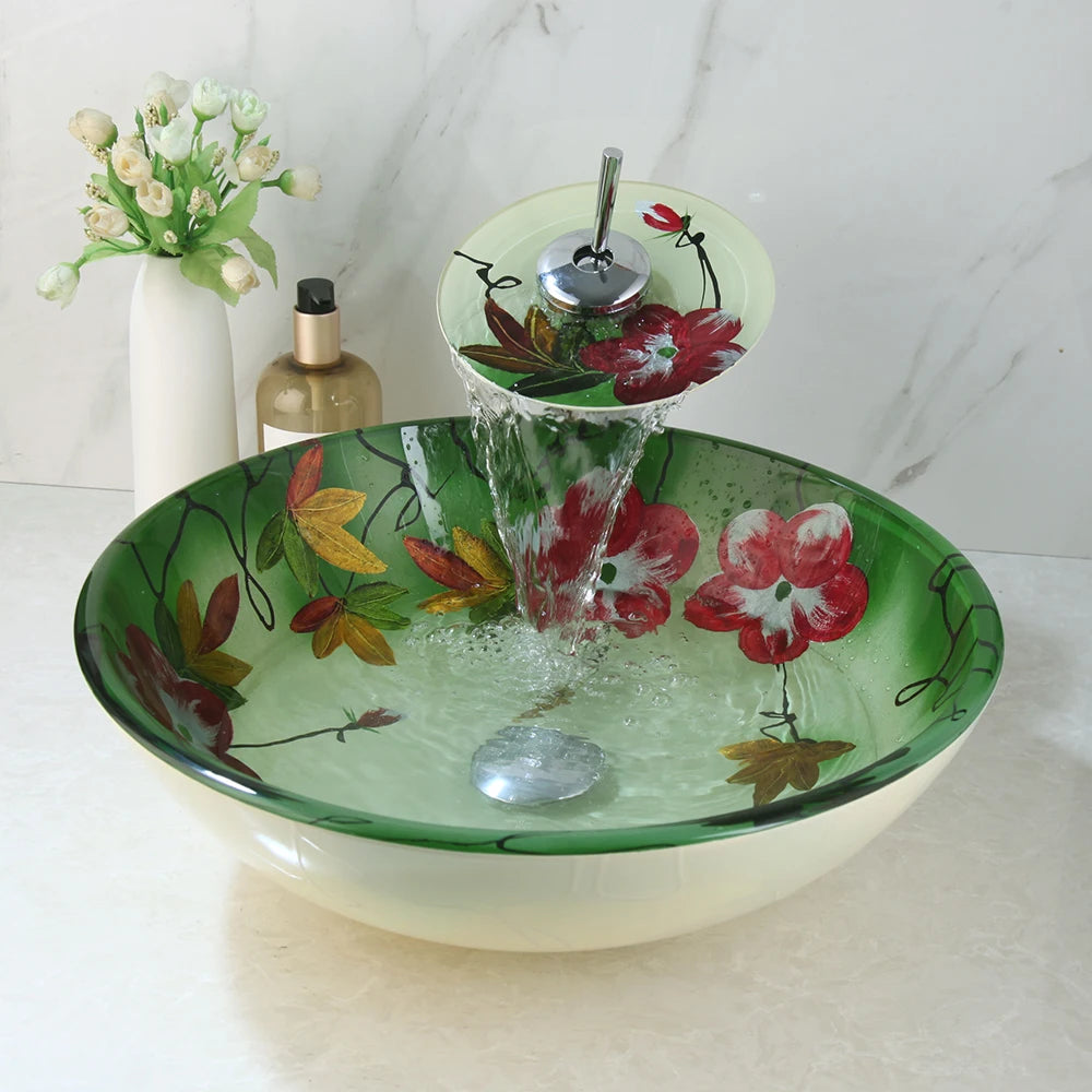 Green Glass Vessel Sink Above Counter Bowl