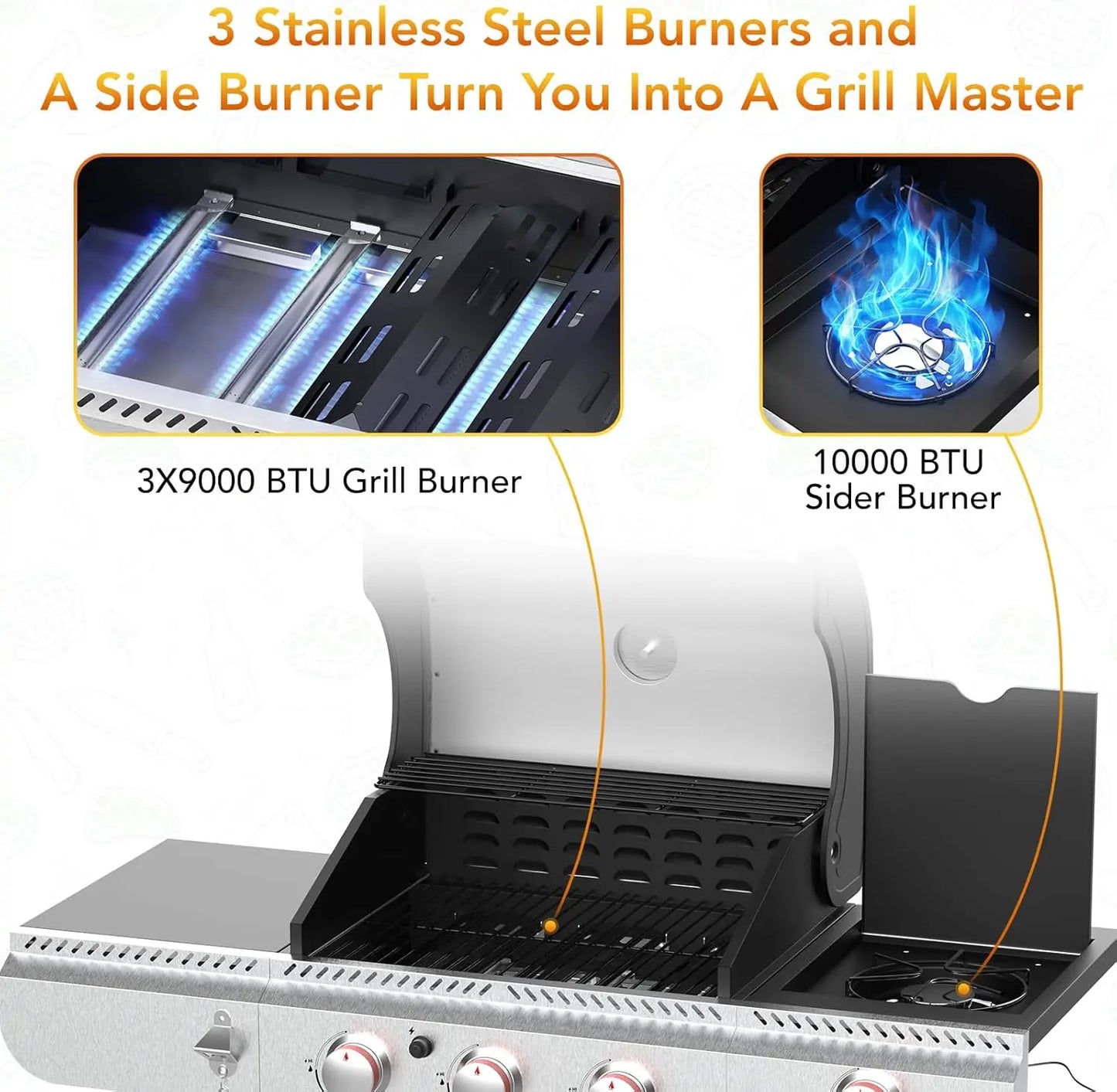 3-Burner Propane Gas Grill with Side Burner