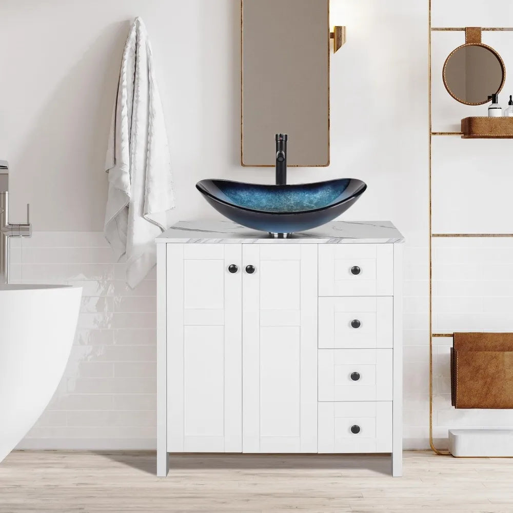 Traditional Bathroom Vanity Set in White Finish