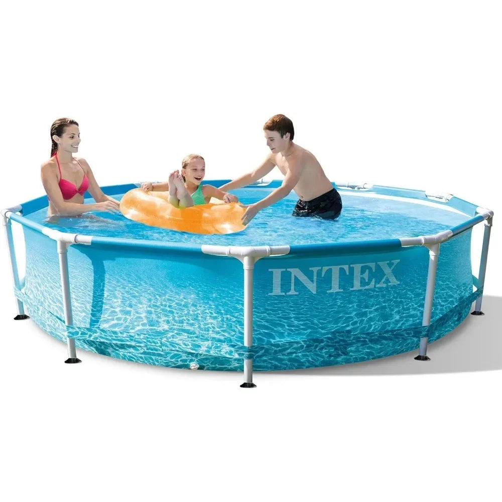 Large Round Above Ground Swimming Pool with Reinforced Sidewalls and Metal Frame for Backyard or Outdoor Use, 10 Foot By 30 Inch