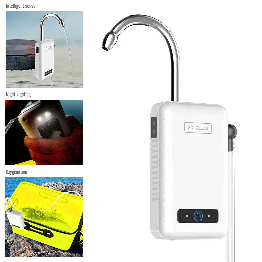 Fish Bucket Water Pump with LED Light Portable Fishing Oxygenator