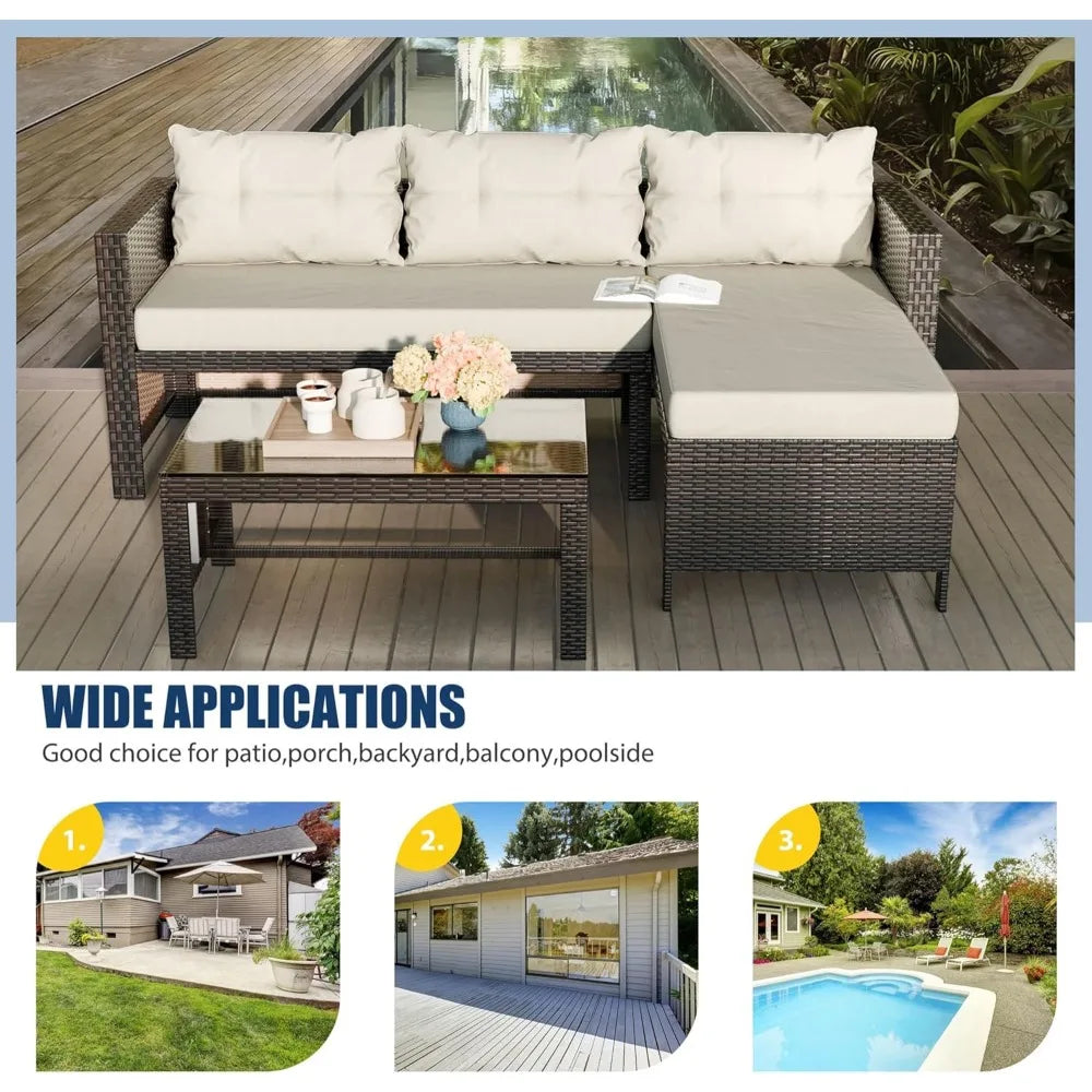 3 Piece Patio Furniture Set All-Weather PE Wicker Outdoor