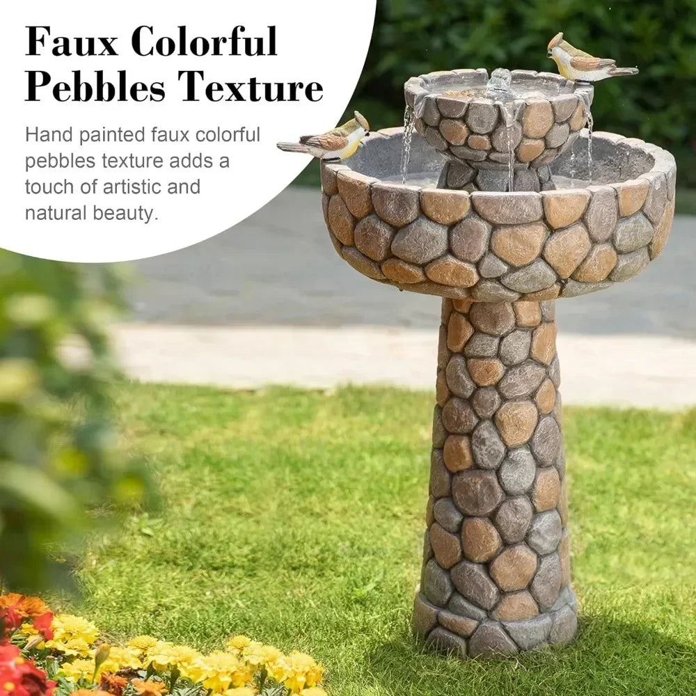 2-Tier Stone Like Outdoor Waterfall Fountain  Bird Bath