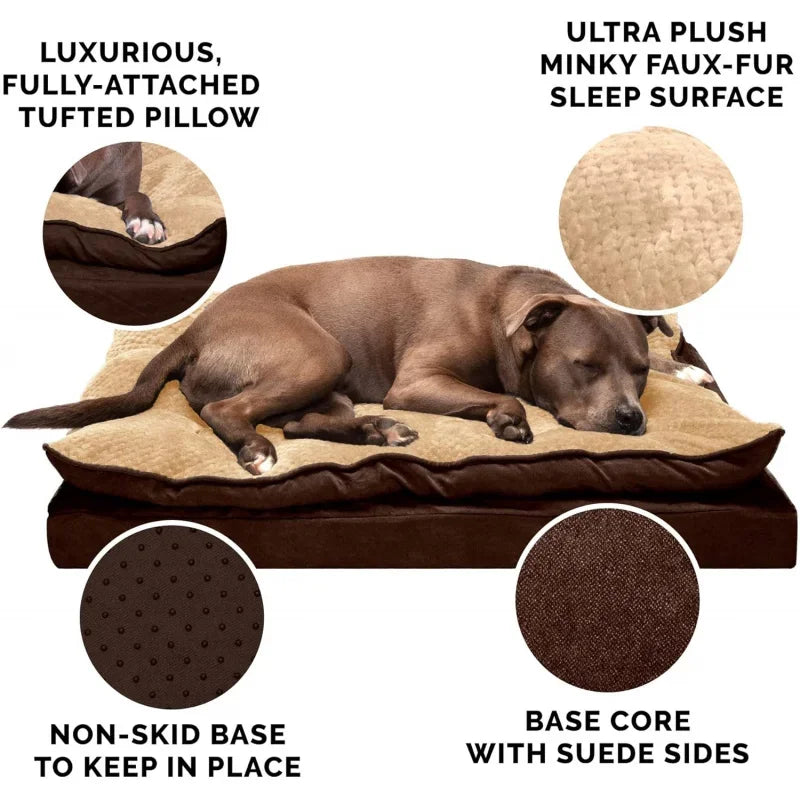 Orthopedic Dog Bed for Large Dogs w/ Pillow Cushion Top & Removable Washable Cover