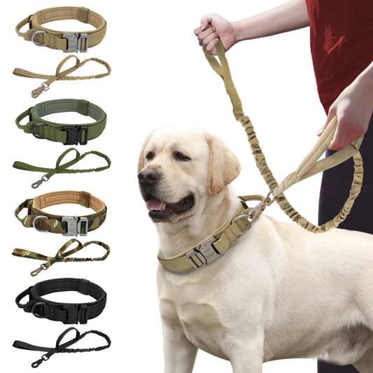 Strong Dog Military Tactical Collar Pet Bungee Leash Durable Nylon Pet Training Collars With Handle Large Dogs