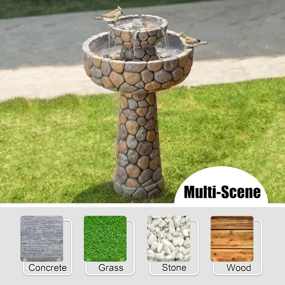 2-Tier Stone Like Outdoor Waterfall Fountain  Bird Bath