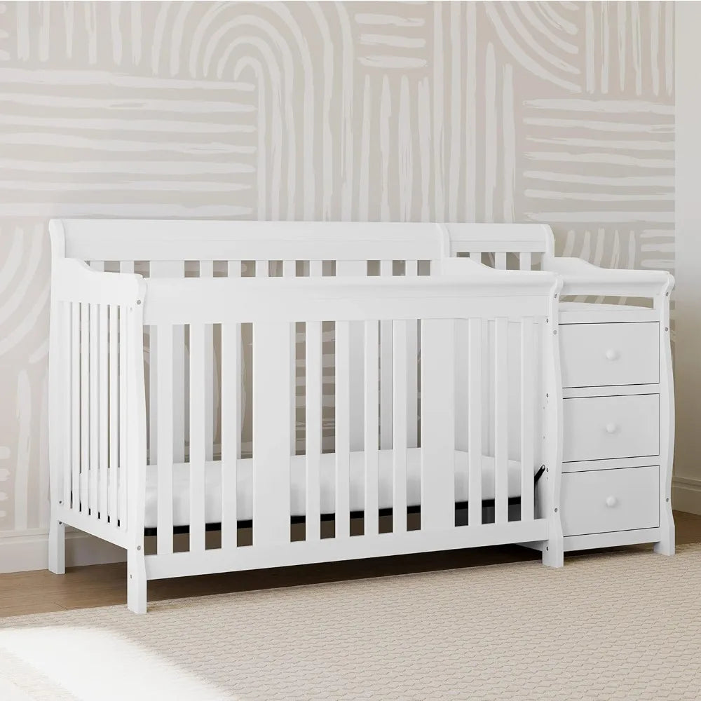 5-in-1 Convertible Crib and – Changing-Table Combo with Drawer, Converts to Toddler Bed