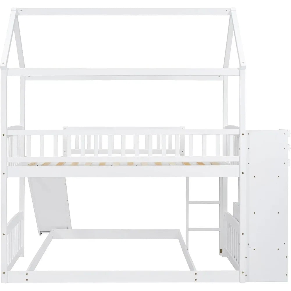 Bunkbed with Storage for Kids Toddlers, White