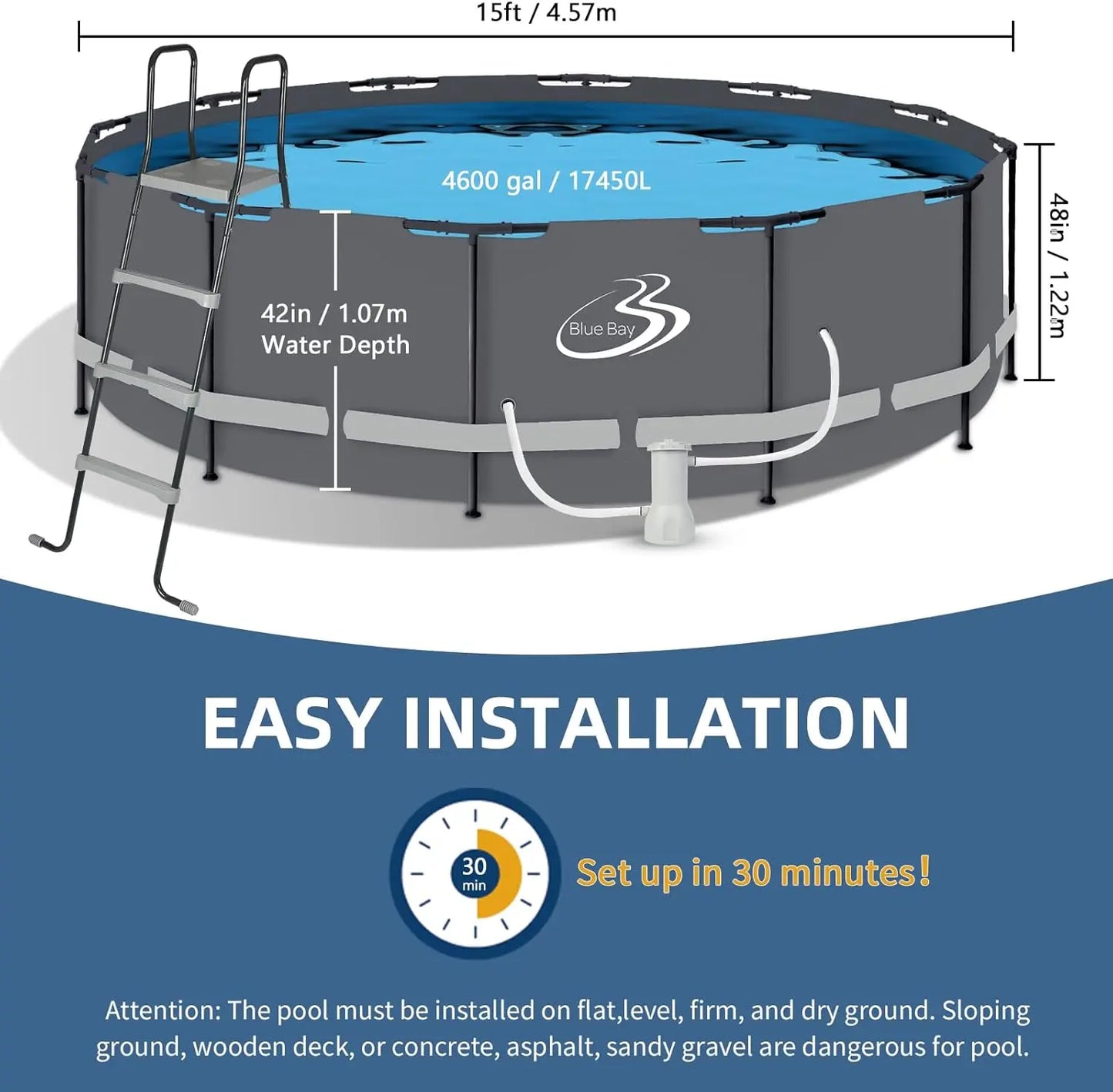 18ft X 52in Frame Above Ground Swimming Pool Set , 1545 GPH Filter Pump,  Cover,  Ladder , and Maintenance Kit