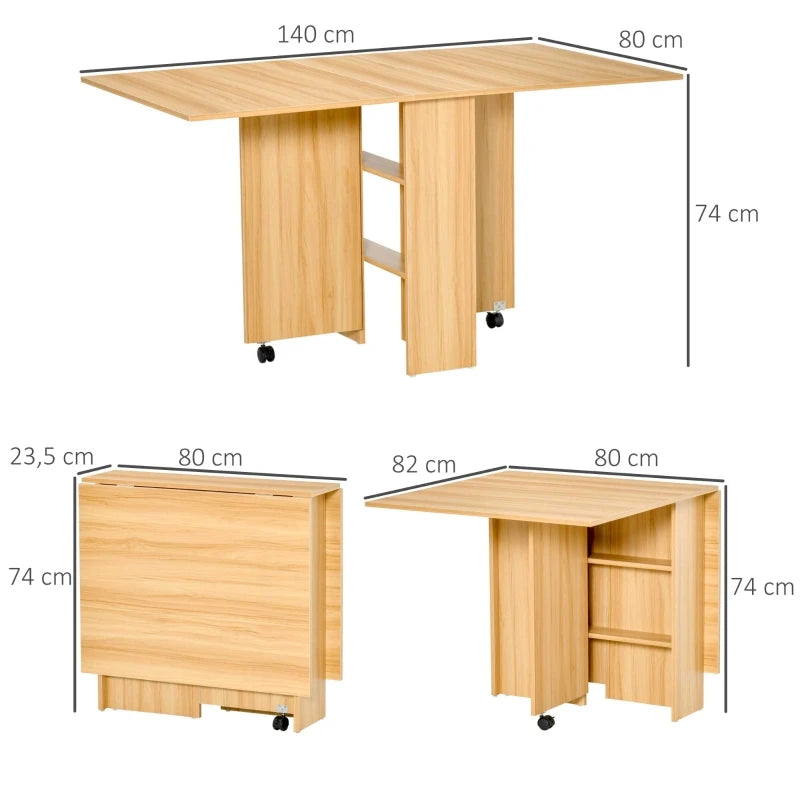 Folding Dining Table with Wheels Multifunctional Shelf for Dining Room Living Room Side Table 3 Ways Save Space Wood