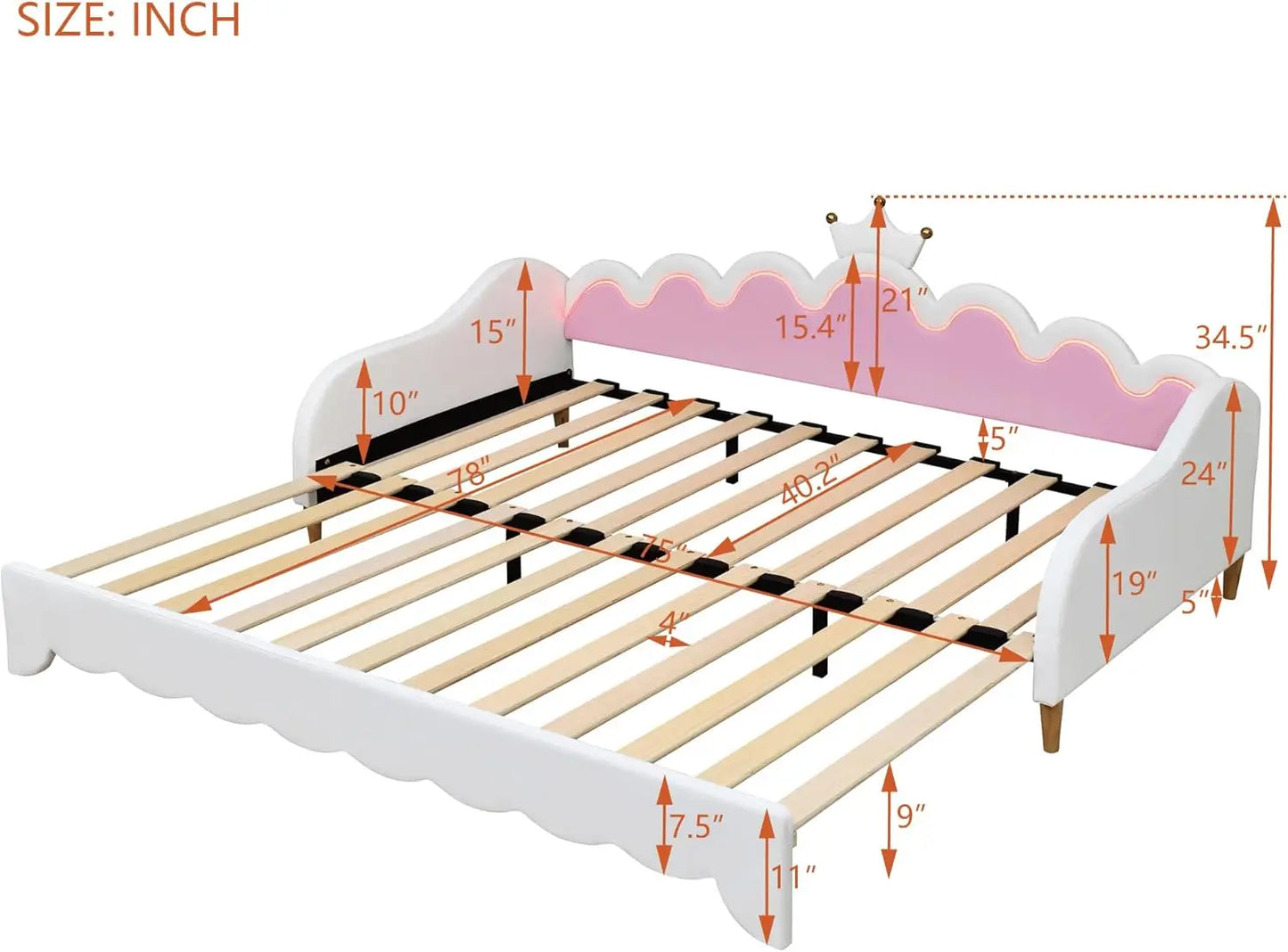 Princess Daybed With Crown Headboard And Light Strips