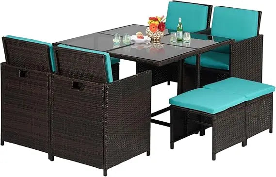 9 Pieces Patio Dining Sets Space Saving Wicker Furniture