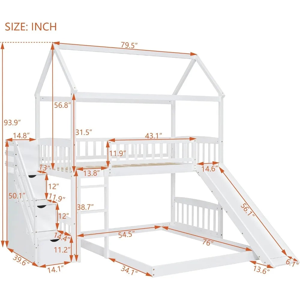 Bunkbed with Storage for Kids Toddlers, White