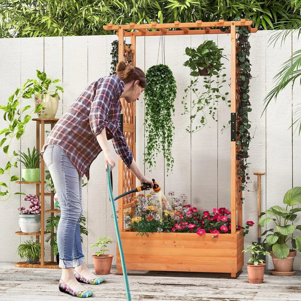 Fir Wood Planter Box W/Drainage Holes