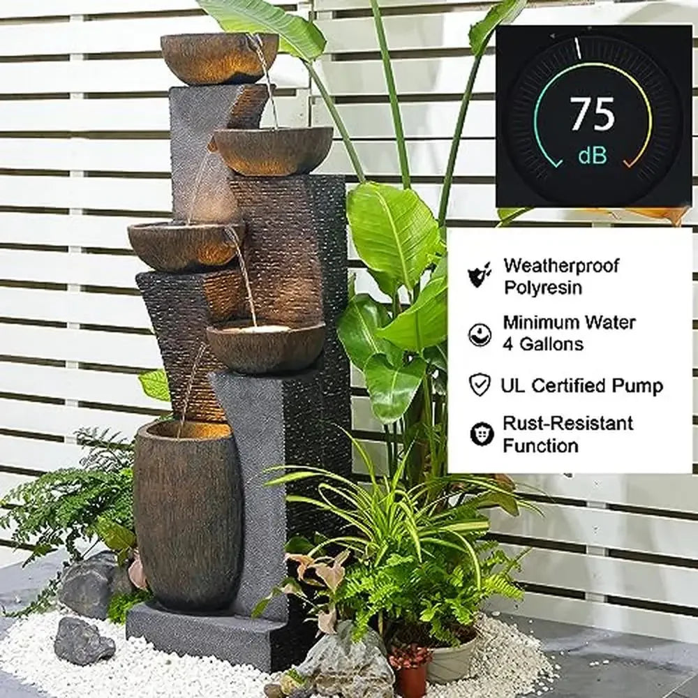 Modern Outdoor Water Fountain 5-Tier Cascading Garden Decor