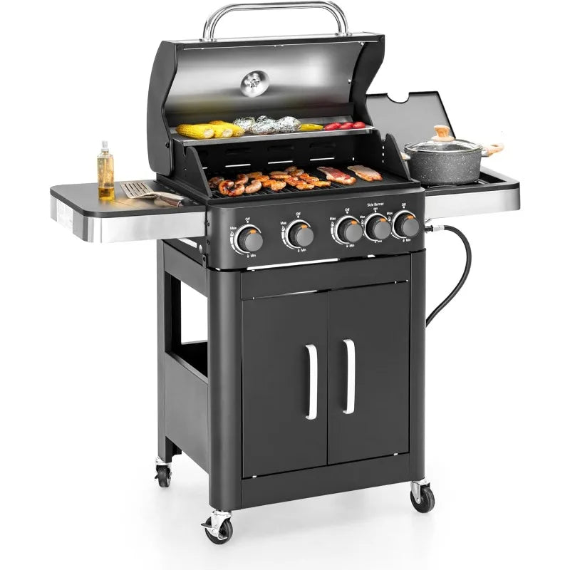 4 Burners Propane Gas Grill with Griddle Plate