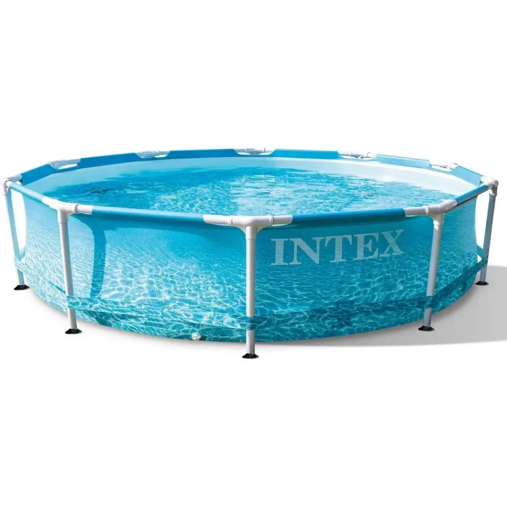 Large Round Above Ground Swimming Pool with Reinforced Sidewalls and Metal Frame for Backyard or Outdoor Use, 10 Foot By 30 Inch