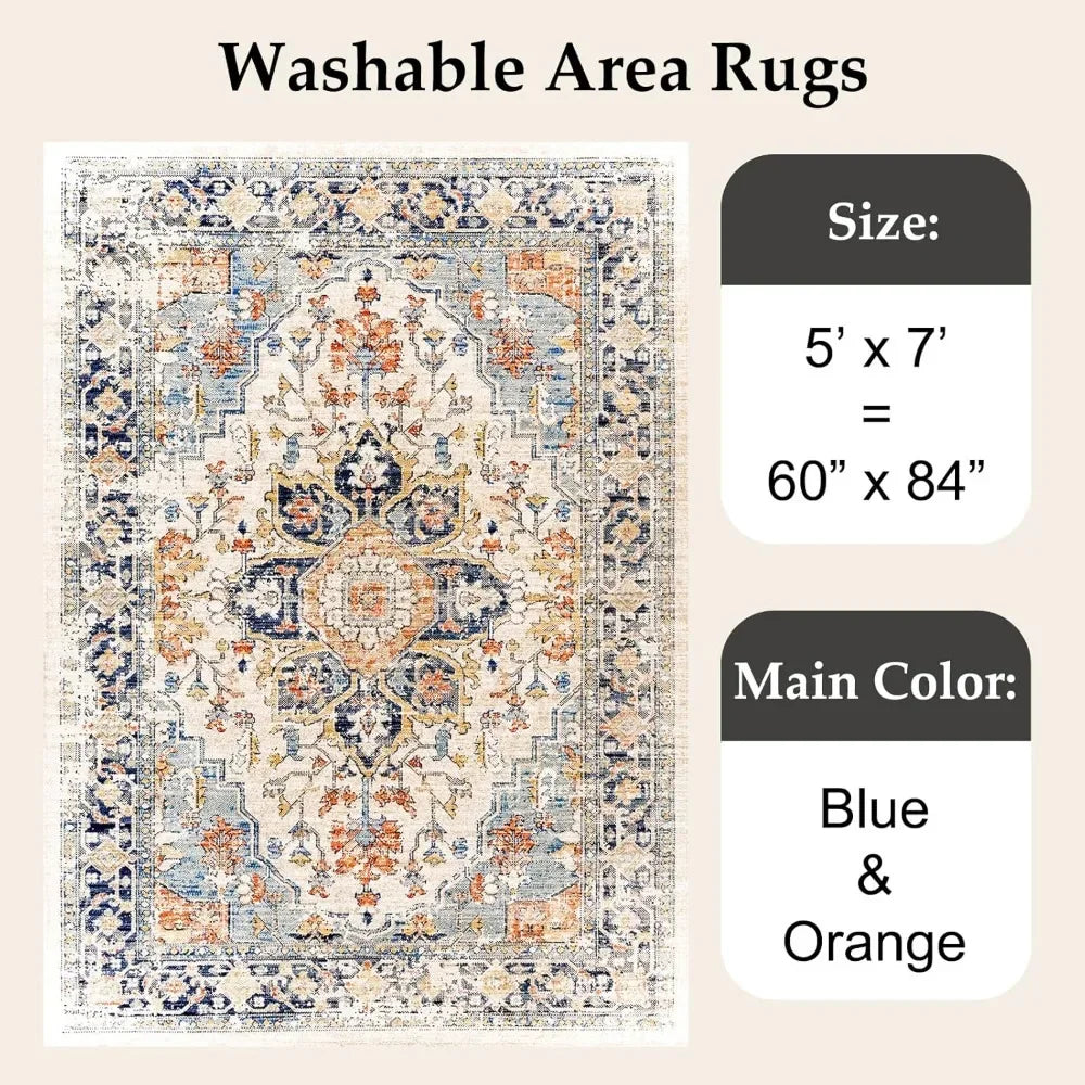 Machine Washable Rug 5'x7' Vintage Design