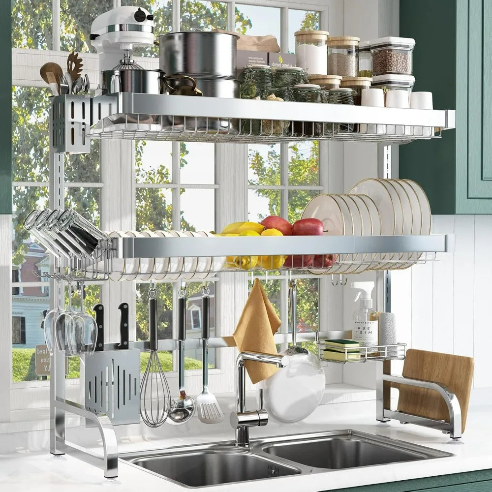 Adjustable  3 Tier Large Dish Racks for Kitchen Storage Counter Organizer