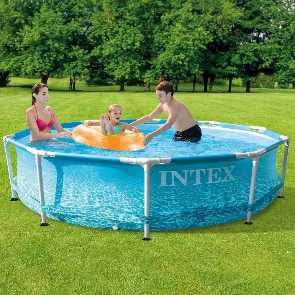 Large Round Above Ground Swimming Pool with Reinforced Sidewalls and Metal Frame for Backyard or Outdoor Use, 10 Foot By 30 Inch