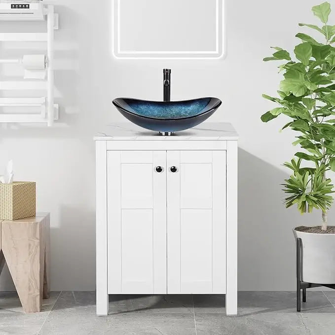 Traditional Bathroom Vanity Set in White Finish