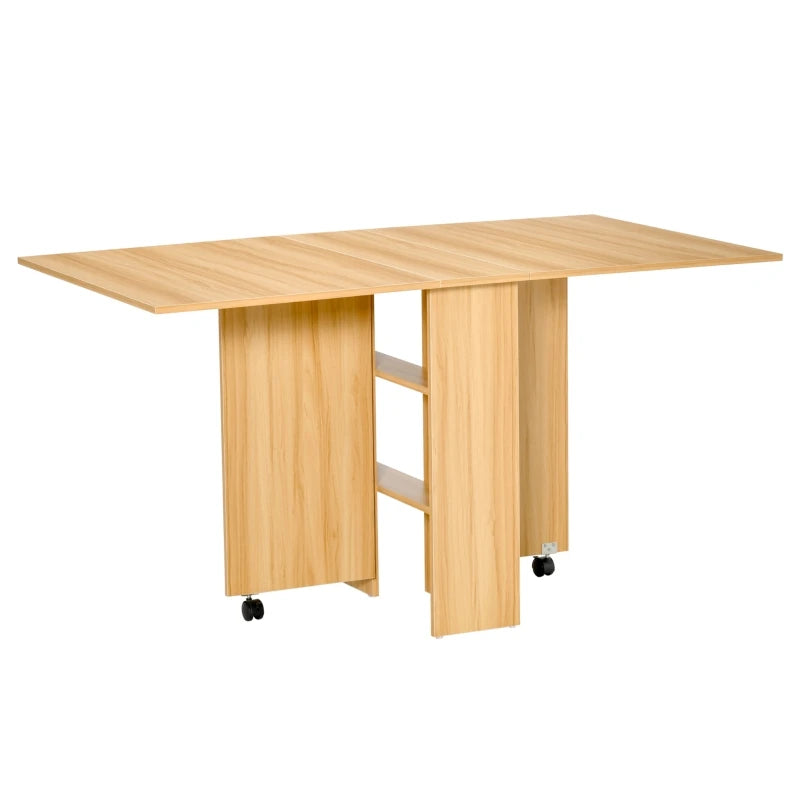 Folding Dining Table with Wheels Multifunctional Shelf for Dining Room Living Room Side Table 3 Ways Save Space Wood