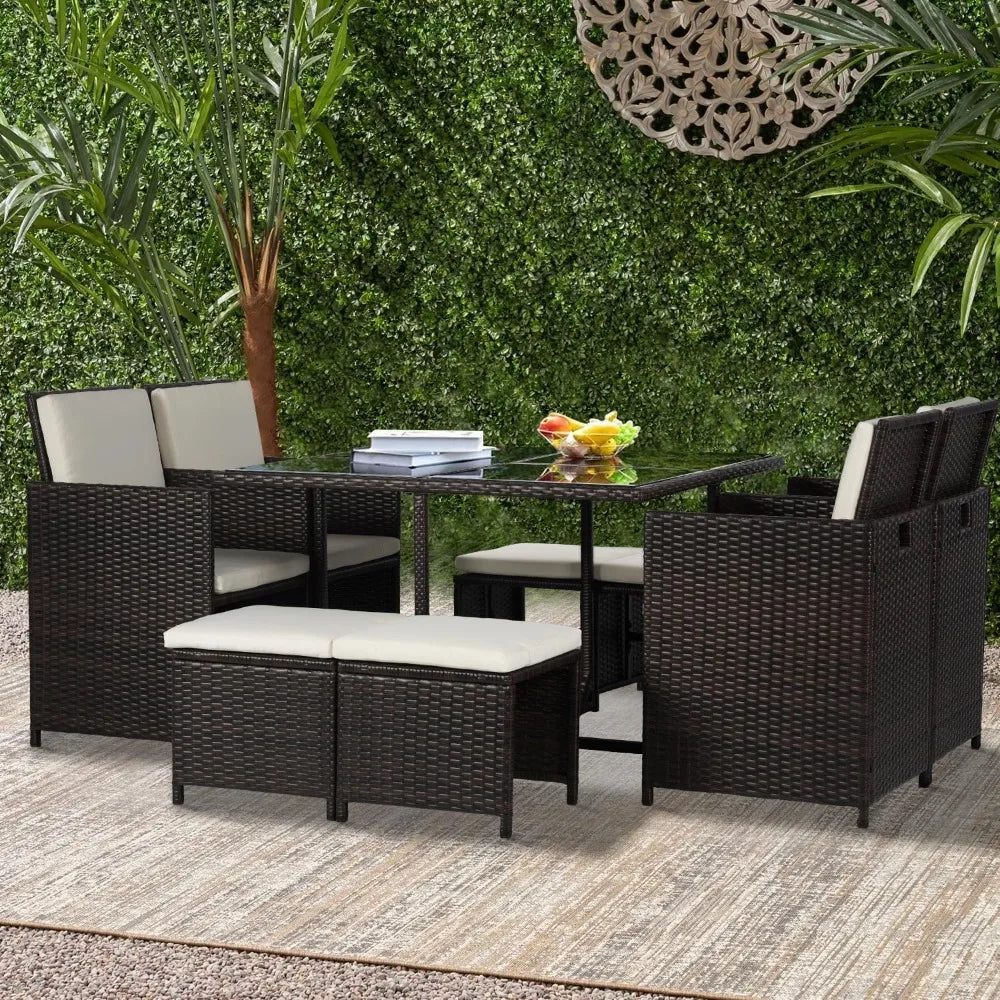 9 Pieces Patio Dining Sets Space Saving Wicker Furniture