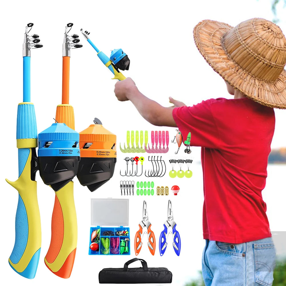 Kids Fishing Rod Telescopic Fishing Rod and Reel Combo with Fishing Lures Accessories