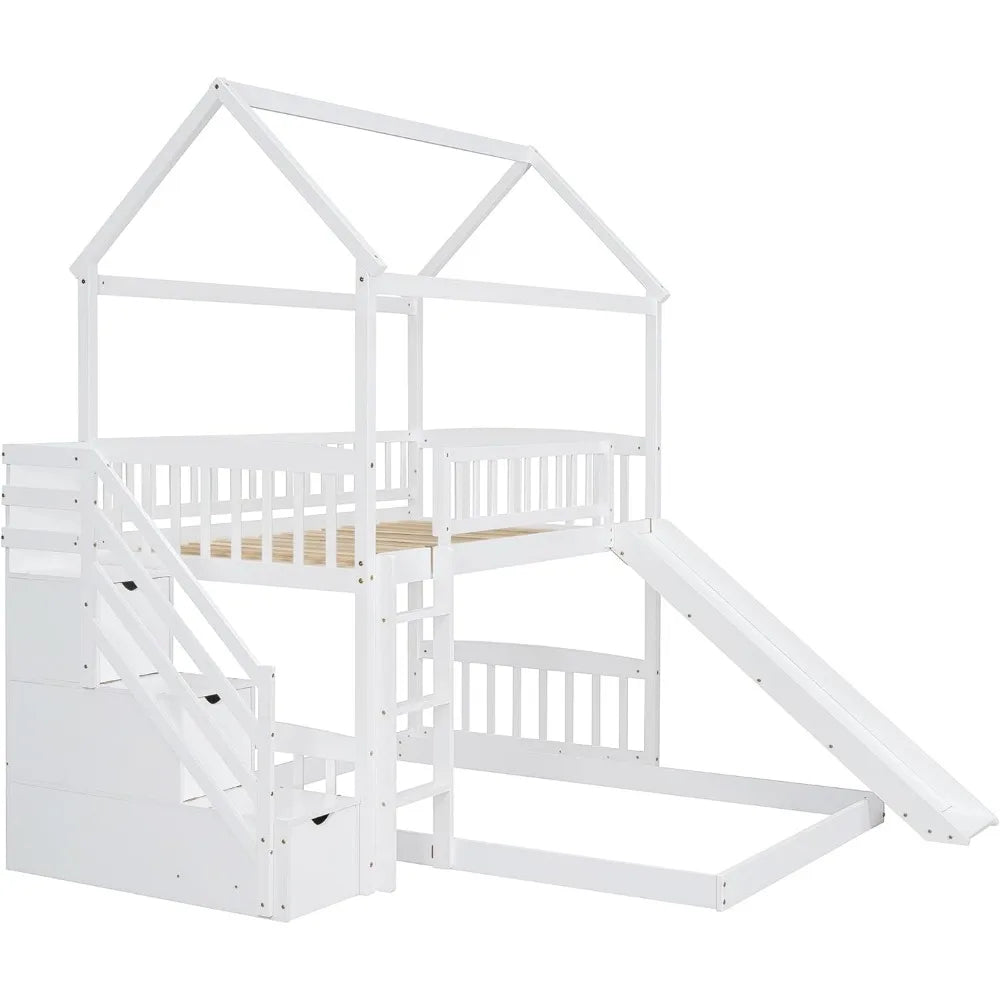 Bunkbed with Storage for Kids Toddlers, White