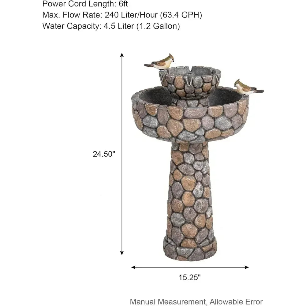 2-Tier Stone Like Outdoor Waterfall Fountain  Bird Bath