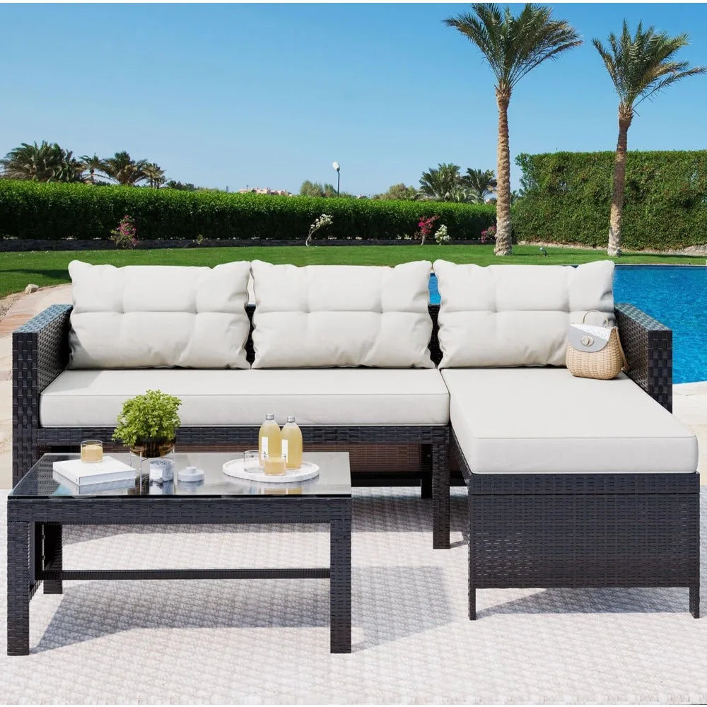 3 Piece Patio Furniture Set All-Weather PE Wicker Outdoor