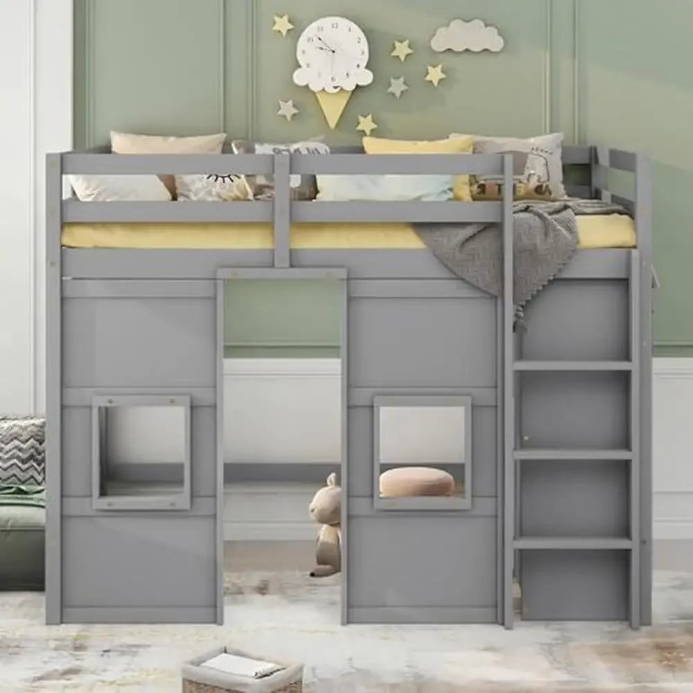 Twin Size Loft Bed with Wardrobe Storage