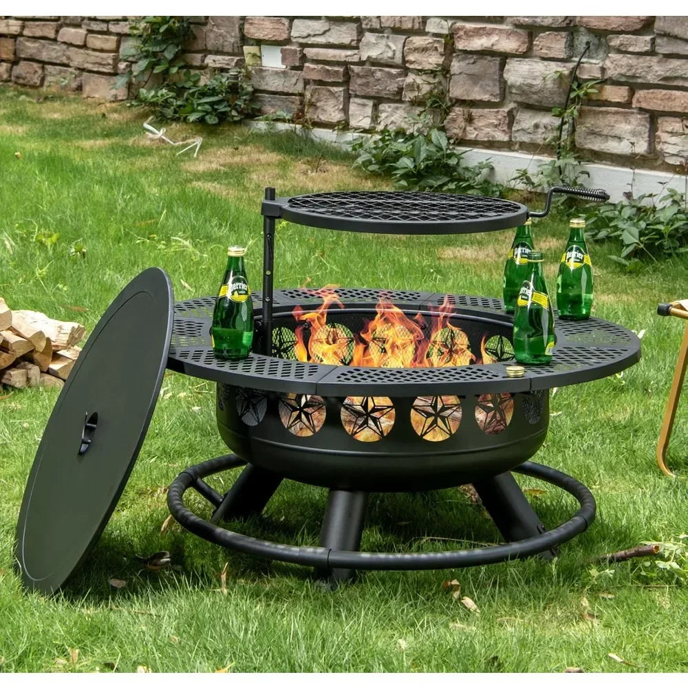 3-in-1 Outdoor Fire Pit for Backyard Deck Bonfire