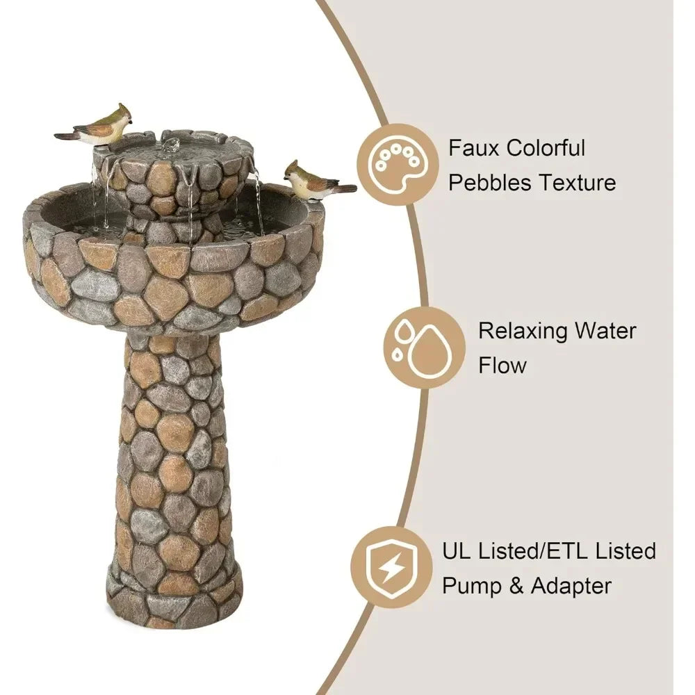 2-Tier Stone Like Outdoor Waterfall Fountain  Bird Bath