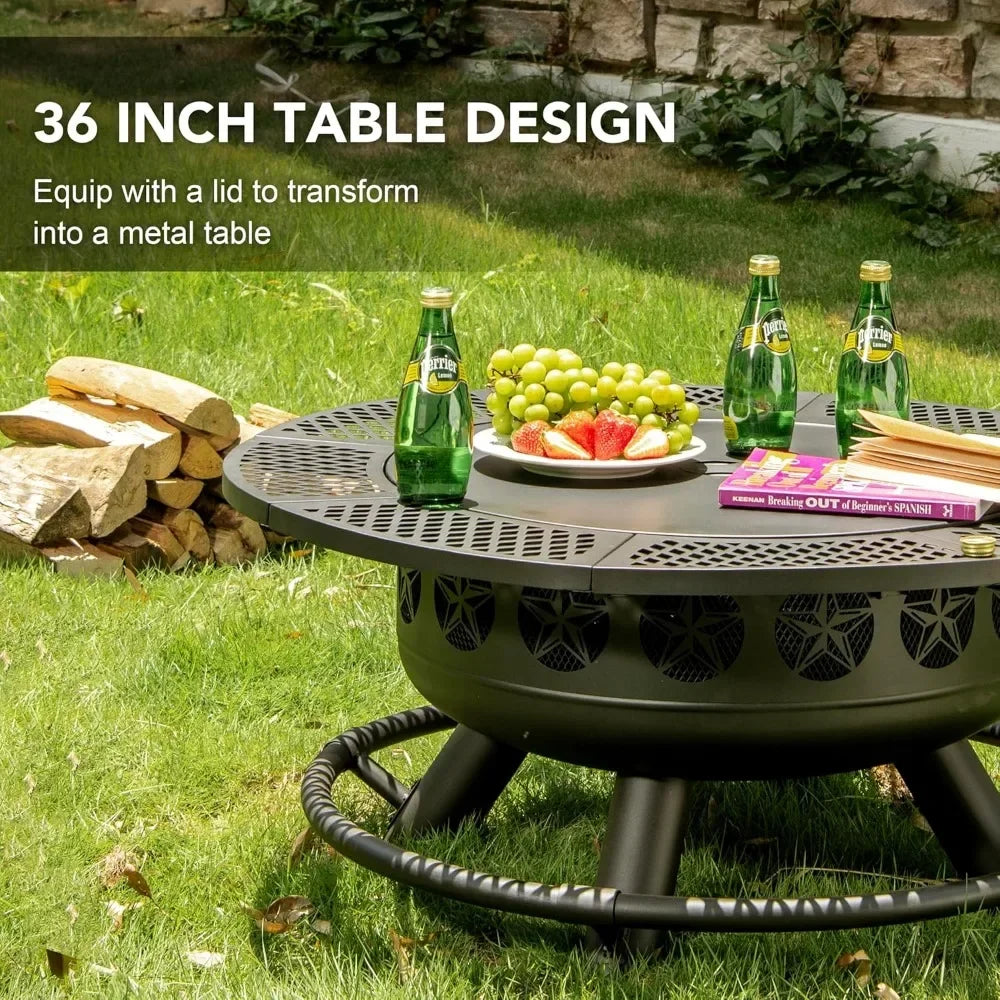 3-in-1 Outdoor Fire Pit for Backyard Deck Bonfire
