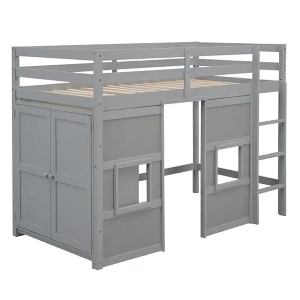 Twin Size Loft Bed with Wardrobe Storage