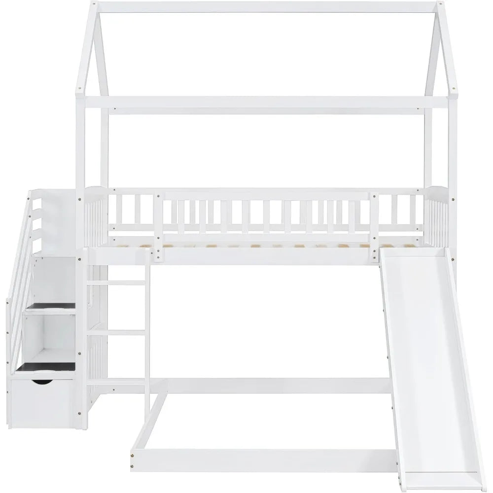 Bunkbed with Storage for Kids Toddlers, White