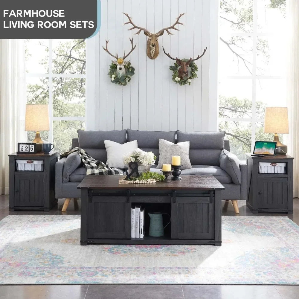 48" Lift Top Farmhouse Coffee Table with Groove Barn Door