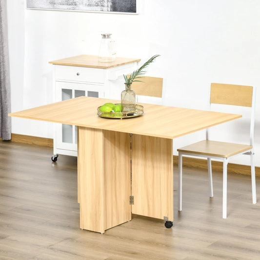 Folding Dining Table with Wheels Multifunctional Shelf for Dining Room Living Room Side Table 3 Ways Save Space Wood