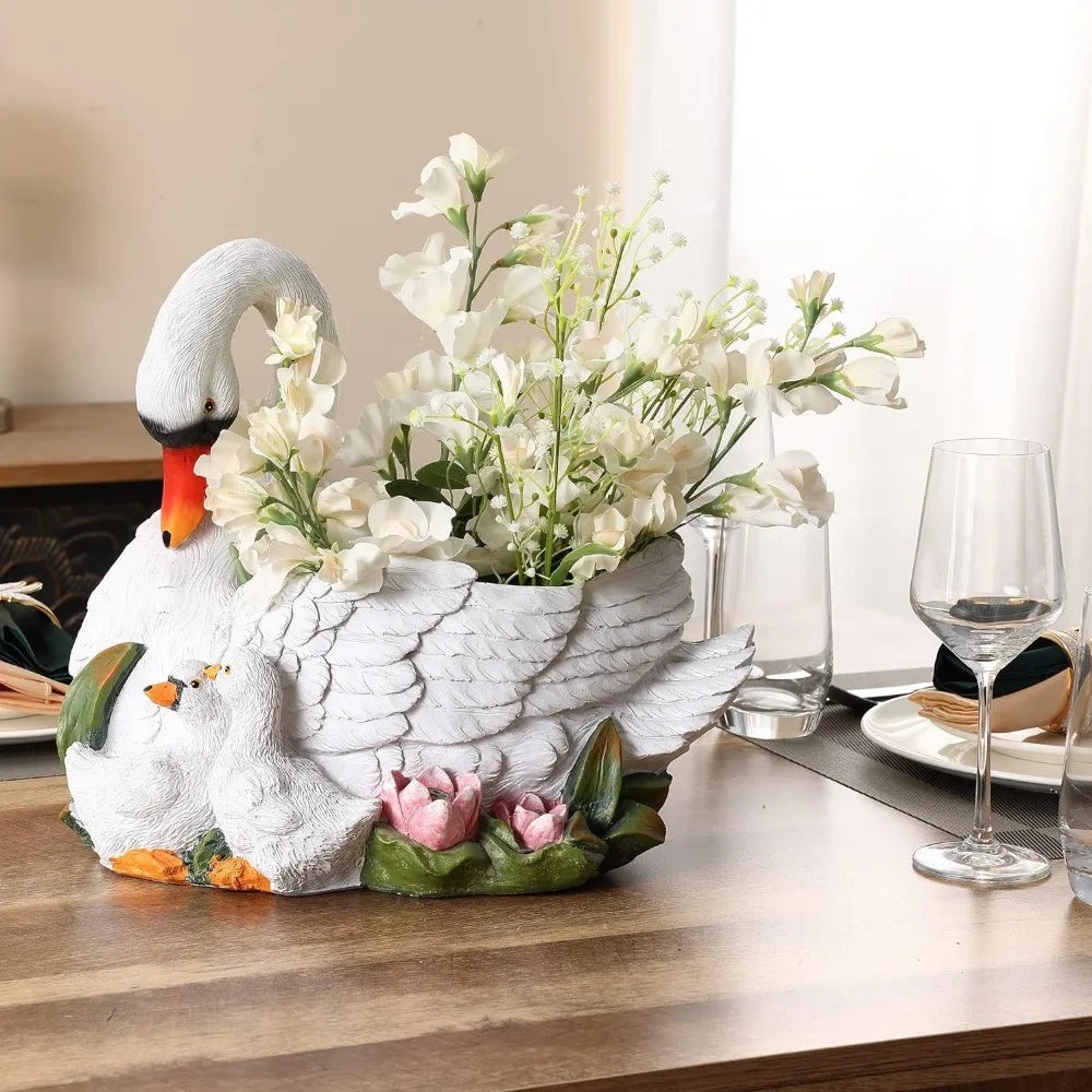 16" Resin Outdoor  White Swan Planter Pot Porch