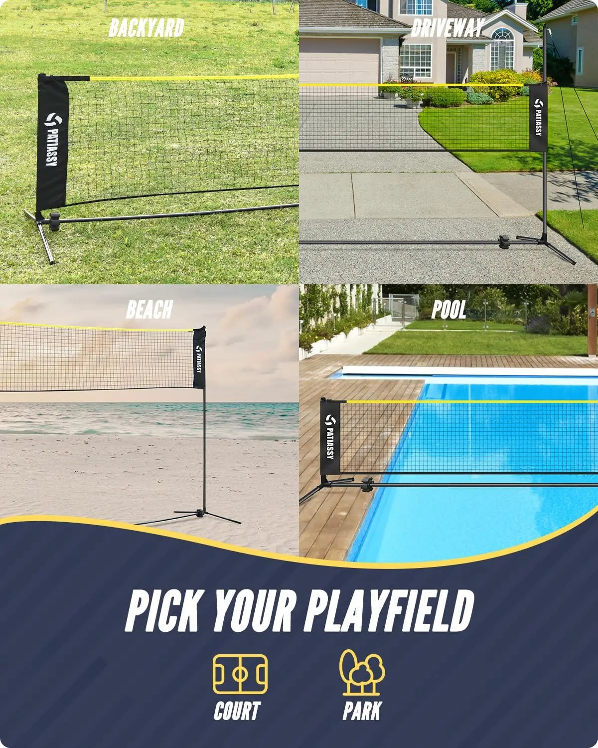 Adjustable Height Volleyball Badminton Pickleball Net Set .